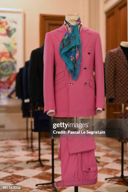 Outfit in display during the Smalto Menswear Spring/Summer 2019 Presentation as part of Paris Fashion Week on June 22, 2018 in Paris, France.