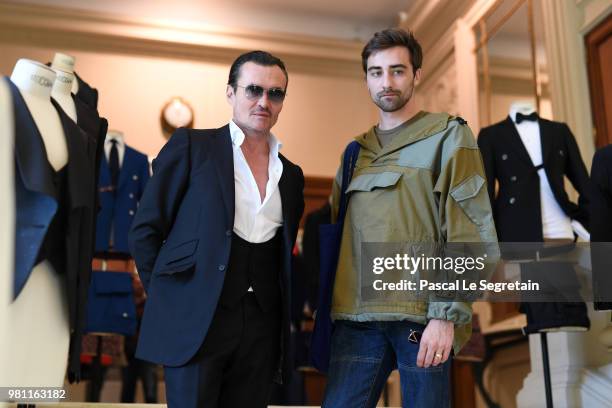 Franck Boclet and Thibault Paturel attend the Smalto Menswear Spring/Summer 2019 Presentation as part of Paris Fashion Week on June 22, 2018 in...