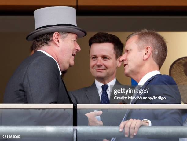 Piers Morgan, Declan Donnelly and Jeremy Kyle watch the racing on day 2 of Royal Ascot at Ascot Racecourse on June 20, 2018 in Ascot, England.