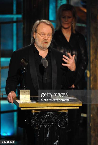 Musucian Benny Andersson of ABBA speaks onstage at the 25th Annual Rock and Roll Hall of Fame Induction Ceremony at the Waldorf=Astoria on March 15,...