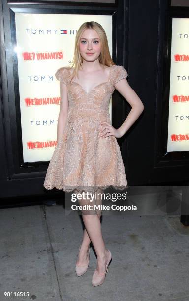 Actress Dakota Fanning attends "The Runaways" New York premiere at Landmark Sunshine Cinema on March 17, 2010 in New York City.