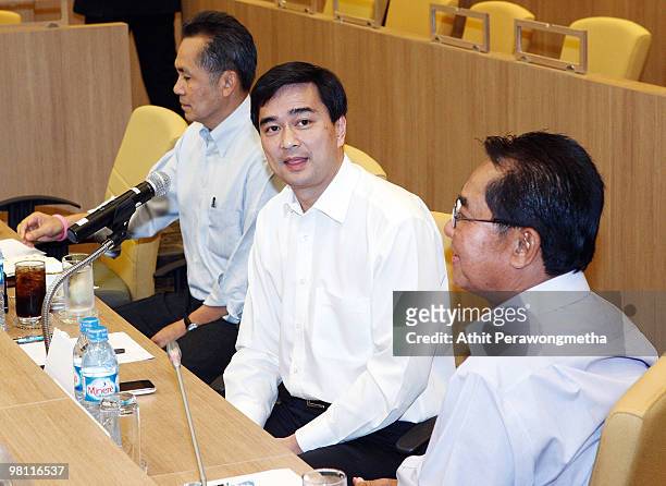 Thai Prime Minister Abhisit Vejjajiva looks on during the second round of talks with leaders of the United Front for Democracy Against Dictatorship...