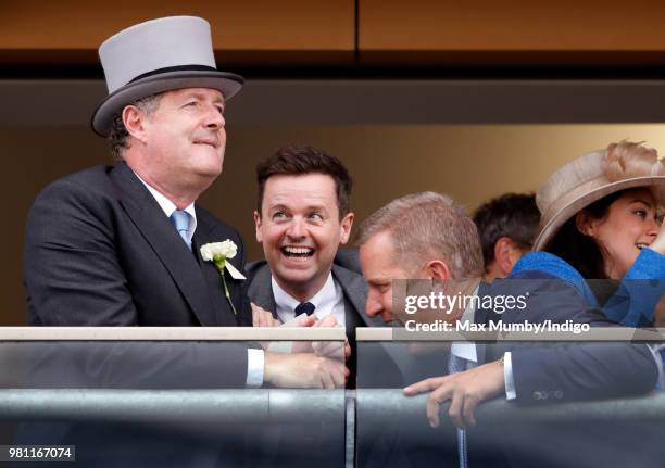 Piers Morgan, Declan Donnelly and Jeremy Kyle watch the racing on day 2 of Royal Ascot at Ascot Racecourse on June 20, 2018 in Ascot, England.