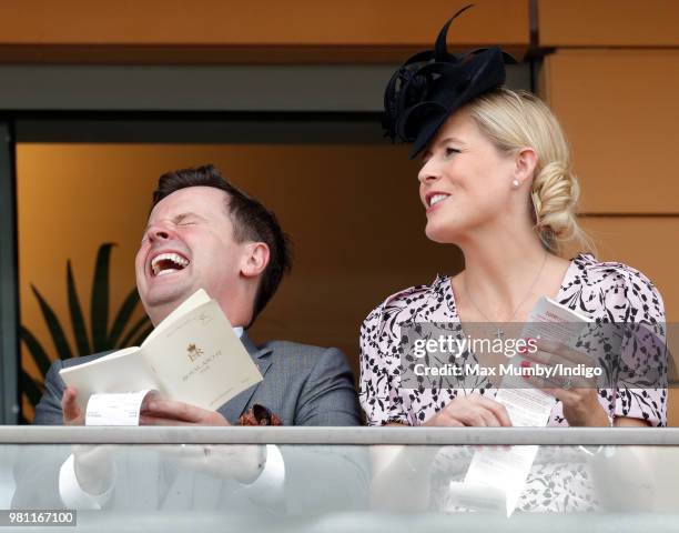 Declan Donnelly and Ali Astall watch the racing on day 2 of Royal Ascot at Ascot Racecourse on June 20, 2018 in Ascot, England.