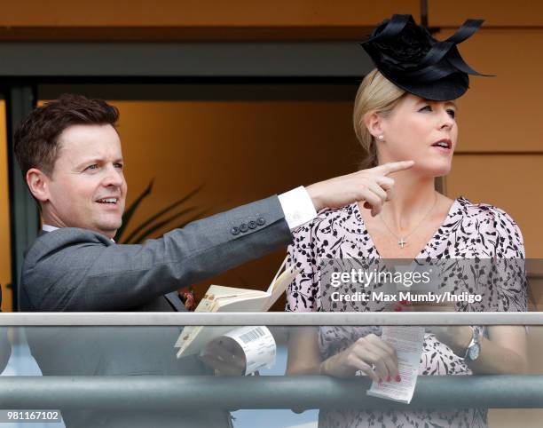 Declan Donnelly and Ali Astall watch the racing on day 2 of Royal Ascot at Ascot Racecourse on June 20, 2018 in Ascot, England.