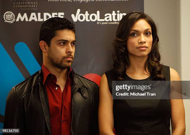 Wilmer Valderrama and Rosario Dawson attend the MALDEF And Voto Latino Launch Multimedia 2010 Census Campaign press conference at the Miguel...