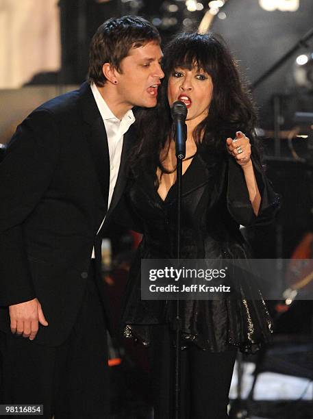 Musician Rob Thomas and singer Ronnie Spector perform onstage at the 25th Annual Rock and Roll Hall of Fame Induction Ceremony at the Waldorf=Astoria...