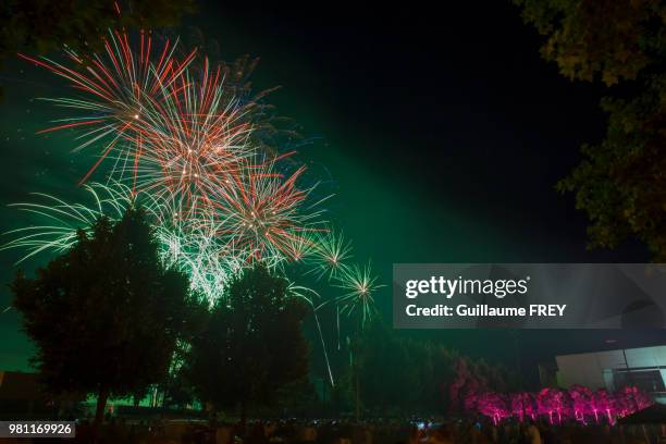 feu d'artifice de mulhouse - feu d'artifice stockfoto's en -beelden