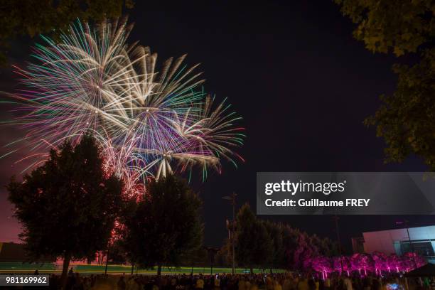 feu d'artifice de mulhouse - feu d'artifice stockfoto's en -beelden