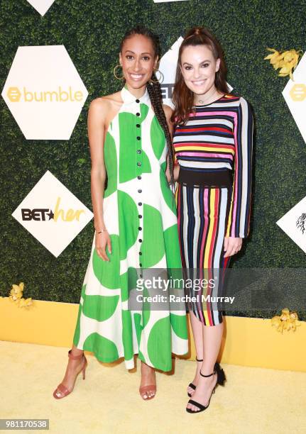 Journalist and editor Elaine Welteroth and Chief Brand Officer at Bumble Alex Williamson arrive at the BET Her Awards Presented By Bumble at Conga...