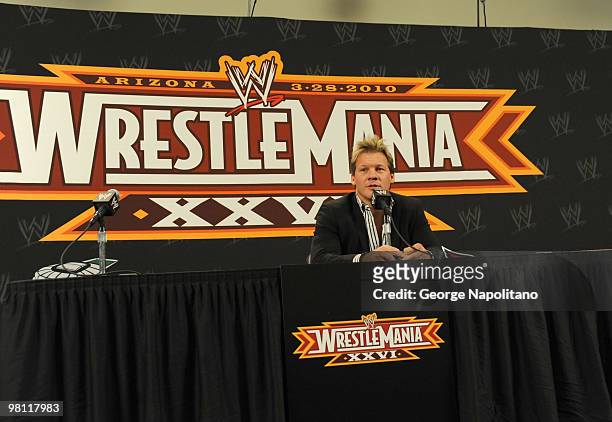 Actor, singer and professional wrestler Chris Jericho attends WrestleMania XXVI press conference at the University of Phoenix Stadium on March 28,...