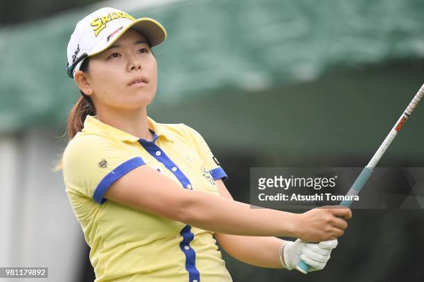 Minami Katsu of Japan hits her tee shot on the 10th hole during the second round of the Earth Mondahmin Cup at the Camellia Hills Country Club on...