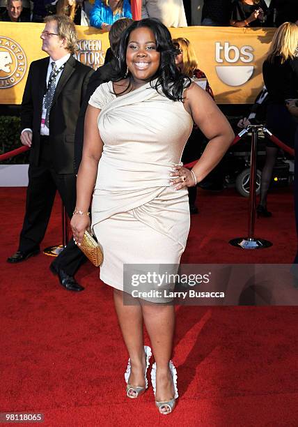 Actress Amber Riley arrives to the TNT/TBS broadcast of the 16th Annual Screen Actors Guild Awards held at the Shrine Auditorium on January 23, 2010...