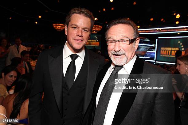 Matt Damon and Robin Williams at the 24th American Cinematheque Annual Gala Honoring Matt Damon on March 27, 2010 at the Beverly Hilton Hotel in...