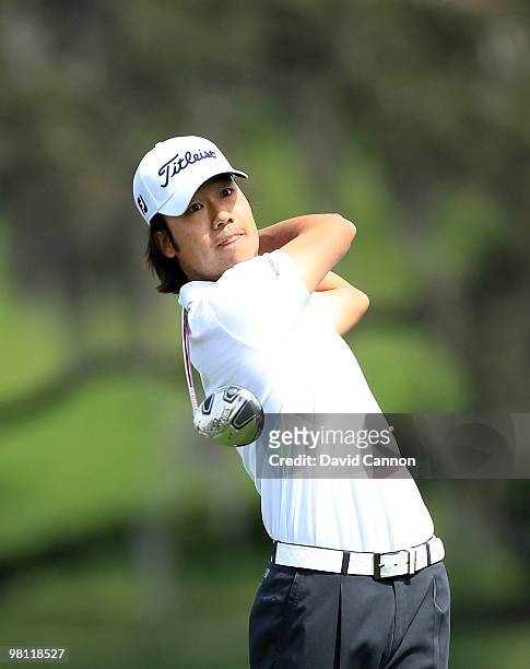 Kevin Na of the USA drives at the 16th hole during the completion of the final round of the Arnold Palmer Invitational presented by Mastercard at the...