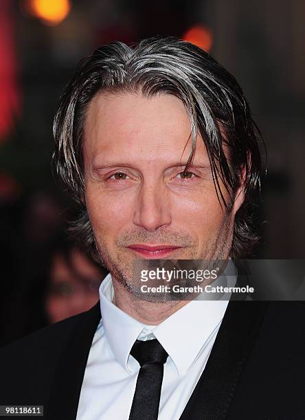 Mads Mikkelsen arrives at the World Film Premiere of 'Clash of the Titans' at the Empire Leicester Square on March 29, 2010 in London, England.