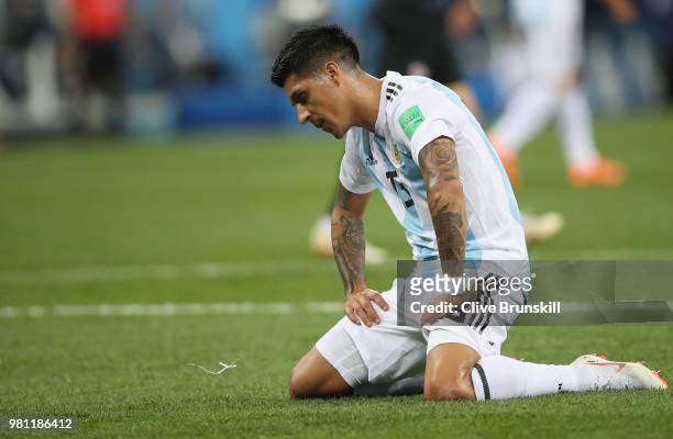 Manuel Lanzini of Argentina shows his dejection during the 2018 FIFA World Cup Russia group D match between Argentina and Croatia at Nizhniy Novgorod...