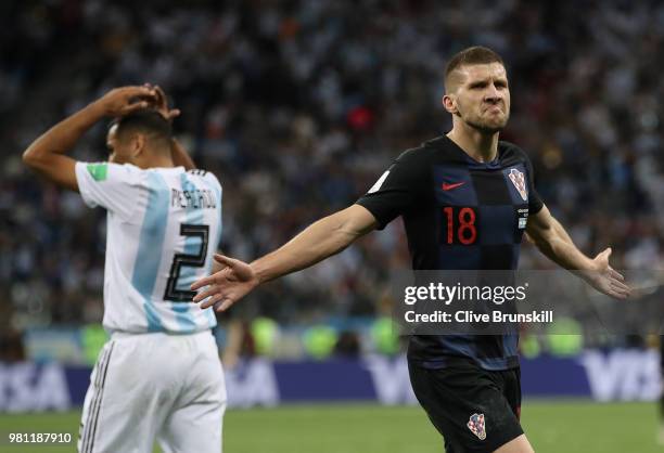 Ante Rebic of Croatia celebrates after scoring his team's first goal during the 2018 FIFA World Cup Russia group D match between Argentina and...