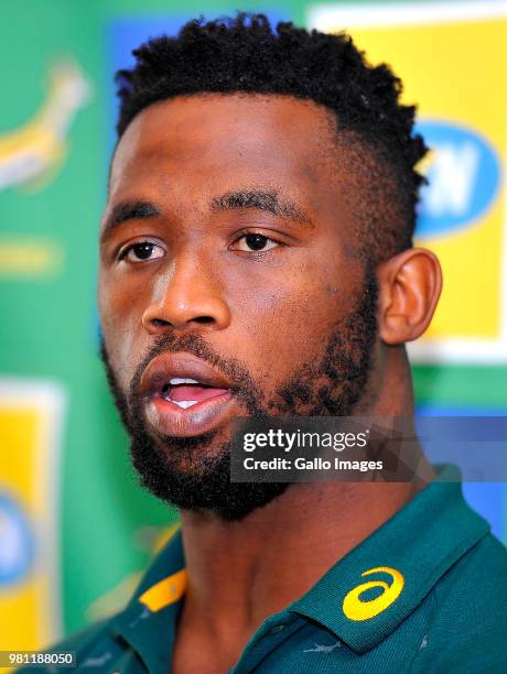 Siya Kolisi attends the South African national mens rugby captains media briefing and team photograph at The Cullinan Hotel on June 22, 2018 in Cape...