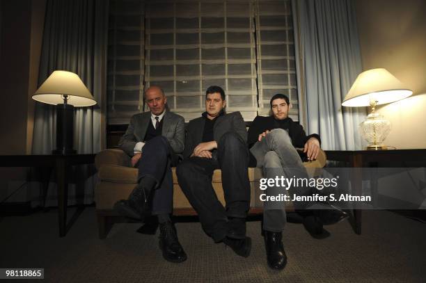 Writer Thomas Bidegain, Director Jacques Audiard & Actor Tahar Rahim are photographed in New York for the New York Times. PUBLISHED IMAGE.
