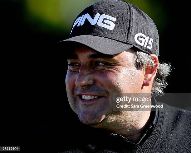 Angel Cabrera of Argentina smiles during the first round of the Honda Classic at PGA National Resort And Spa on March 4, 2010 in Palm Beach Gardens,...