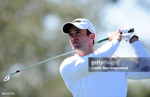 Alex Rocha of Brazil plays a shot during the first round of the Honda Classic at PGA National Resort And Spa on March 4, 2010 in Palm Beach Gardens,...