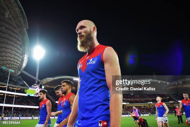 Max Gawn of the Demons walks from the ground after the round 14 AFL match between the Port Adelaide Power and the Melbourne Demons at Adelaide Oval...