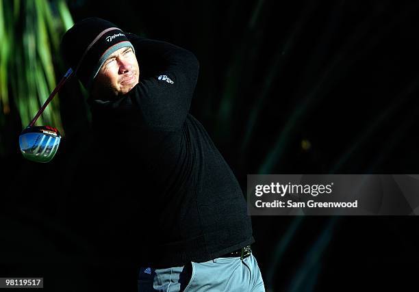 Chez Reavie hits a shot during the first round of the Honda Classic at PGA National Resort And Spa on March 4, 2010 in Palm Beach Gardens, Florida.