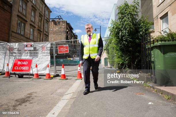 David Mundell, Secretary of State for Scotland visits the Glasgow School of Art on June 22, 2018 in Glasgow, Scotland. In May 2014 Glasgow School of...