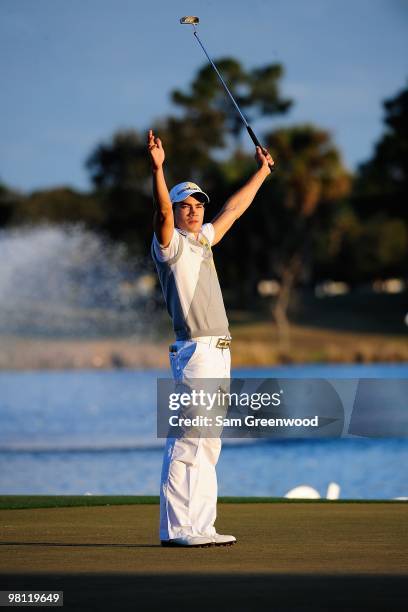 Camilo Villegas of Columbia celebrates after winning the Honda Classic at PGA National Resort And Spa on March 7, 2010 in Palm Beach Gardens, Florida.