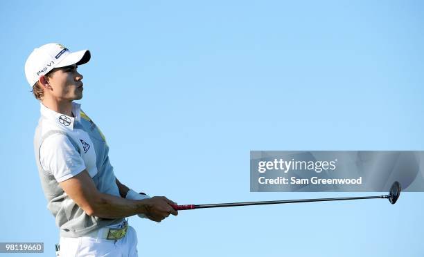 Camilo Villegas of Columbia plays a shot on the 13th hole during the final round of the Honda Classic at PGA National Resort And Spa on March 7, 2010...