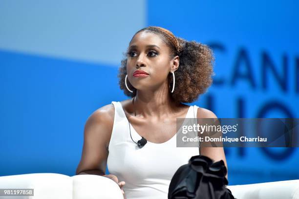 Issa Rae speaks onstage during the Covergirl & Droga5 session at the Cannes Lions Festival 2018 on June 22, 2018 in Cannes, France.