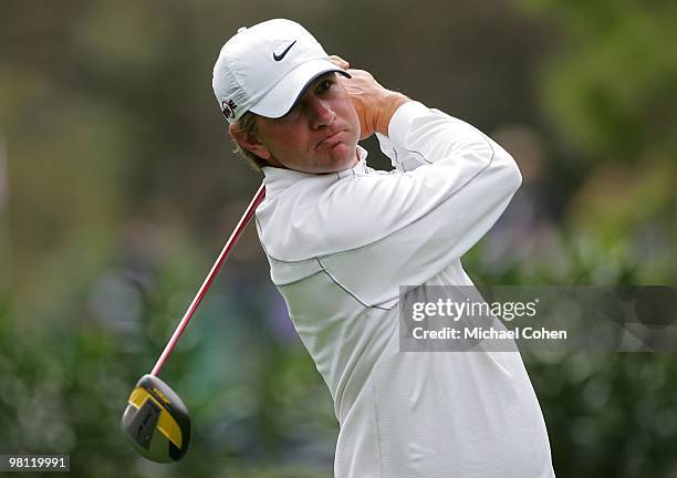 Lucas Glover hits a shot during the first round of the Transitions Championship at the Innisbrook Resort and Golf Club held on March 18, 2010 in Palm...