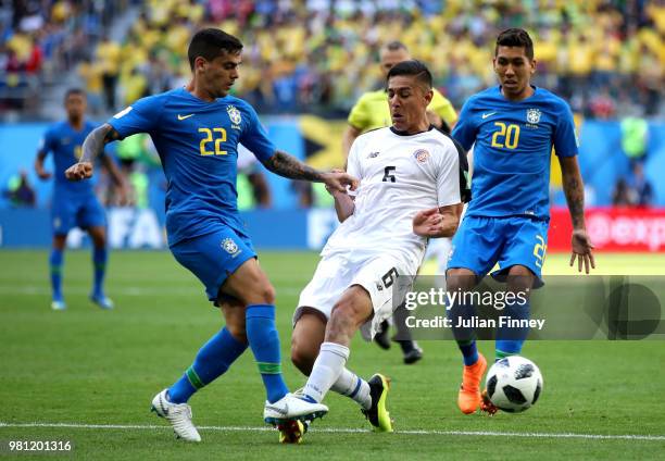 Fagner of Brazil is tackled by Oscar Duarte of Costa Rica during the 2018 FIFA World Cup Russia group E match between Brazil and Costa Rica at Saint...