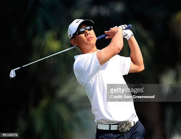 Anthony Kim plays a shot on the seventh hole during the third round of the Honda Classic at PGA National Resort And Spa on March 6, 2010 in Palm...