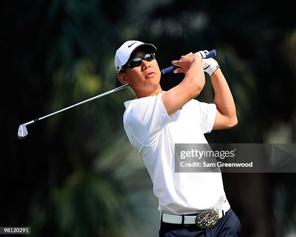 Anthony Kim plays a shot on the seventh hole during the third round of the Honda Classic at PGA National Resort And Spa on March 6, 2010 in Palm...