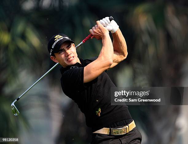 Camilo Villegas of Columbia plays a shot on the seventh hole during the third round of the Honda Classic at PGA National Resort And Spa on March 6,...