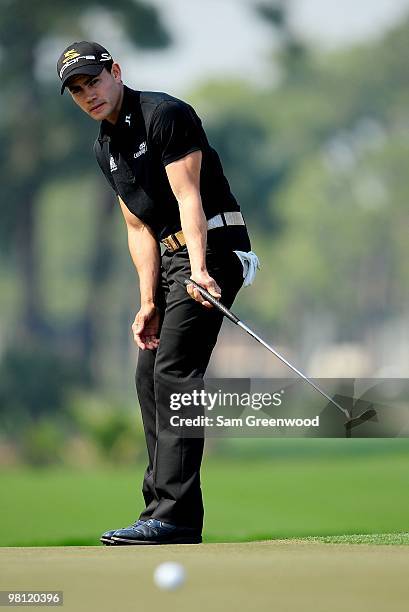 Camilo Villegas of Columbia plays a shot on the 1st hole during the third round of the Honda Classic at PGA National Resort And Spa on March 6, 2010...