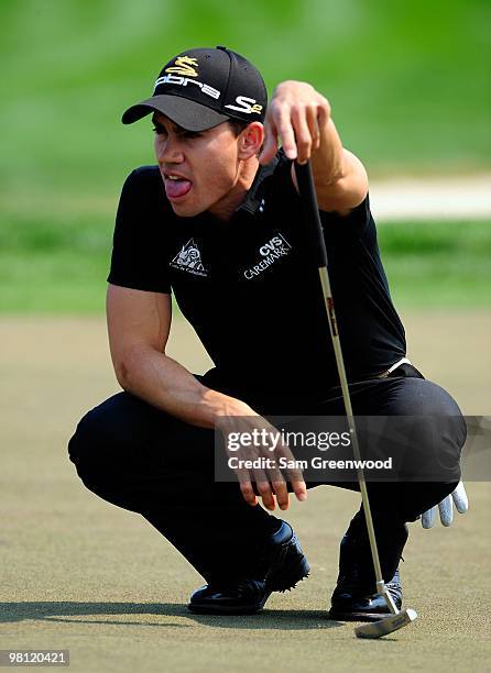 Camilo Villegas of Columbia plays a shot on the 1st hole during the third round of the Honda Classic at PGA National Resort And Spa on March 6, 2010...