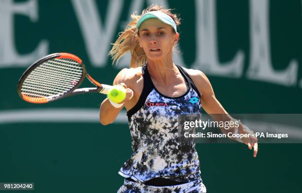 Ukraine's Lesia Tsurenko in action during her quarter final against Czech Republic's Barbora Strycova during day five of the Nature Valley Classic at...