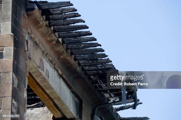View of some of the damage to the Mackintosh Building at Glasgow School of Art on June 22, 2018 in Glasgow, Scotland. In May 2014 Glasgow School of...