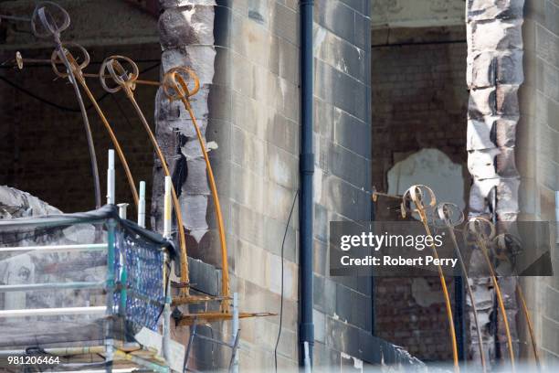 View of some of the damage to the Mackintosh Building at Glasgow School of Art on June 22, 2018 in Glasgow, Scotland. In May 2014 Glasgow School of...