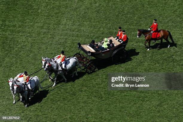 Queen Elizabeth II arrives for day 4 of Royal Ascot at Ascot Racecourse on June 22, 2018 in Ascot, England.