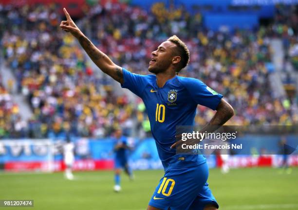 Neymar Jr of Brazil celebrates after scoring his team's second goal during the 2018 FIFA World Cup Russia group E match between Brazil and Costa Rica...