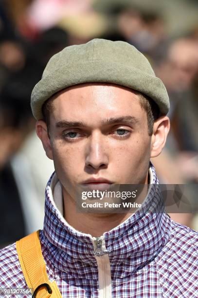 Model walks the runway during the Junya Watanabe Man Menswear Spring/Summer 2019 show as part of Paris Fashion Week on June 22, 2018 in Paris, France.