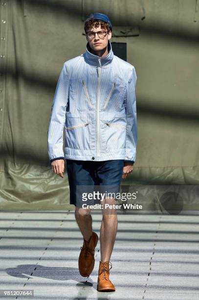 Model walks the runway during the Junya Watanabe Man Menswear Spring/Summer 2019 show as part of Paris Fashion Week on June 22, 2018 in Paris, France.
