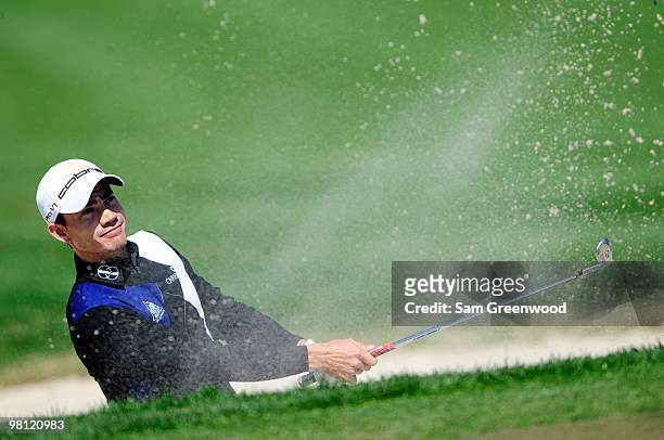Camilo Villegas of Columbia plays a shot during the second round of the Honda Classic at PGA National Resort And Spa on March 5, 2010 in Palm Beach...