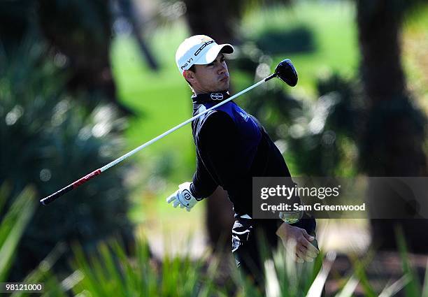 Camilo Villegas of Columbia plays a shot during the second round of the Honda Classic at PGA National Resort And Spa on March 5, 2010 in Palm Beach...