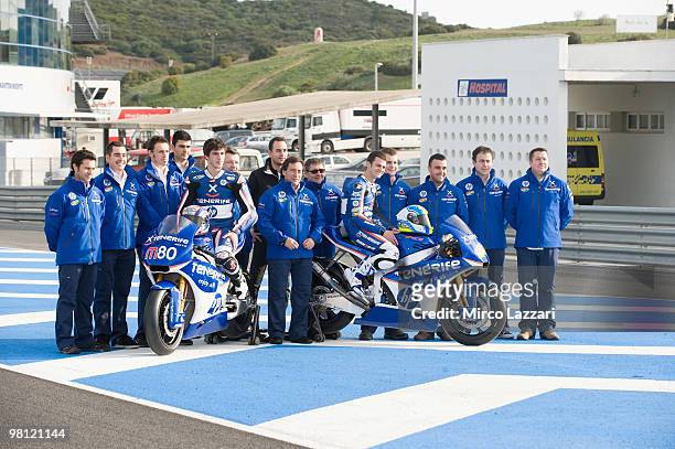 Sergio Gadea of Spain and Tenerife 40 Pons and Axel Pons of Spain and Tenerife 40 Pons and the team pose during the Moto2 and 125 cc. Test at...