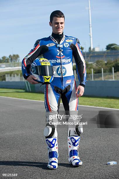 Sergio Gadea of Spain and Tenerife 40 Pons poses during the Moto2 and 125 cc. Test at Circuito de Jerez on March 29, 2010 in Jerez de la Frontera,...